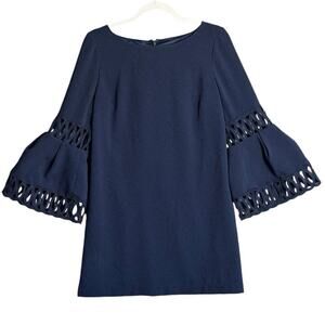 Laundry by Shelli Segal Flared Bell Sleeve Dress Sz 6 Navy Blue‎ cocktail office